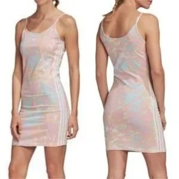 Adidas Pastel Tie Dye Tank Bodycon Mini Dress - Picture 1 of 10